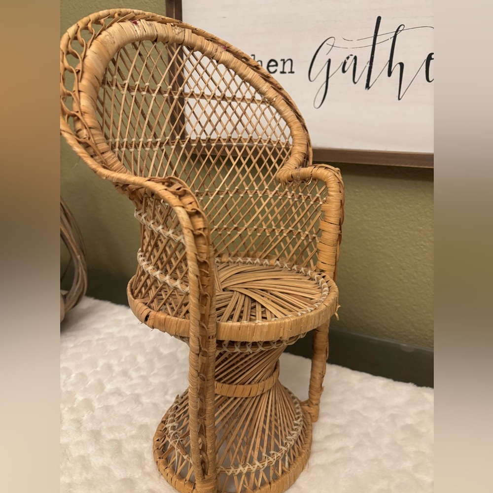 Vintage Woven Rattan Miniature Doll Chair